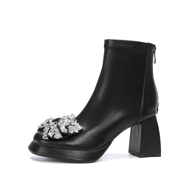Zubumei Блестящие черные женские ботильоны на каблуке 7 см 8029-J14, цвет Black (Shiny) 8029-J14