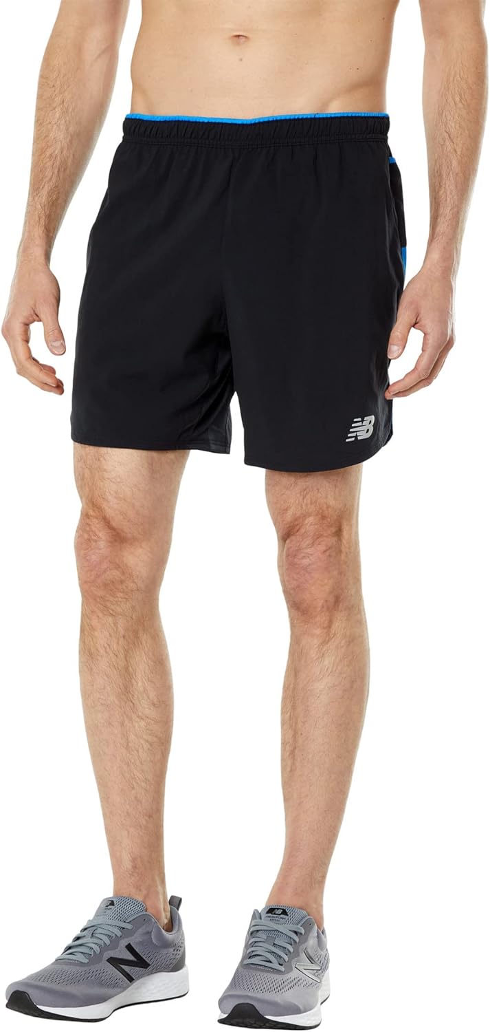 

Шорты New Balance мужские Impact Run 7 дюймов, черные, Serene Blue