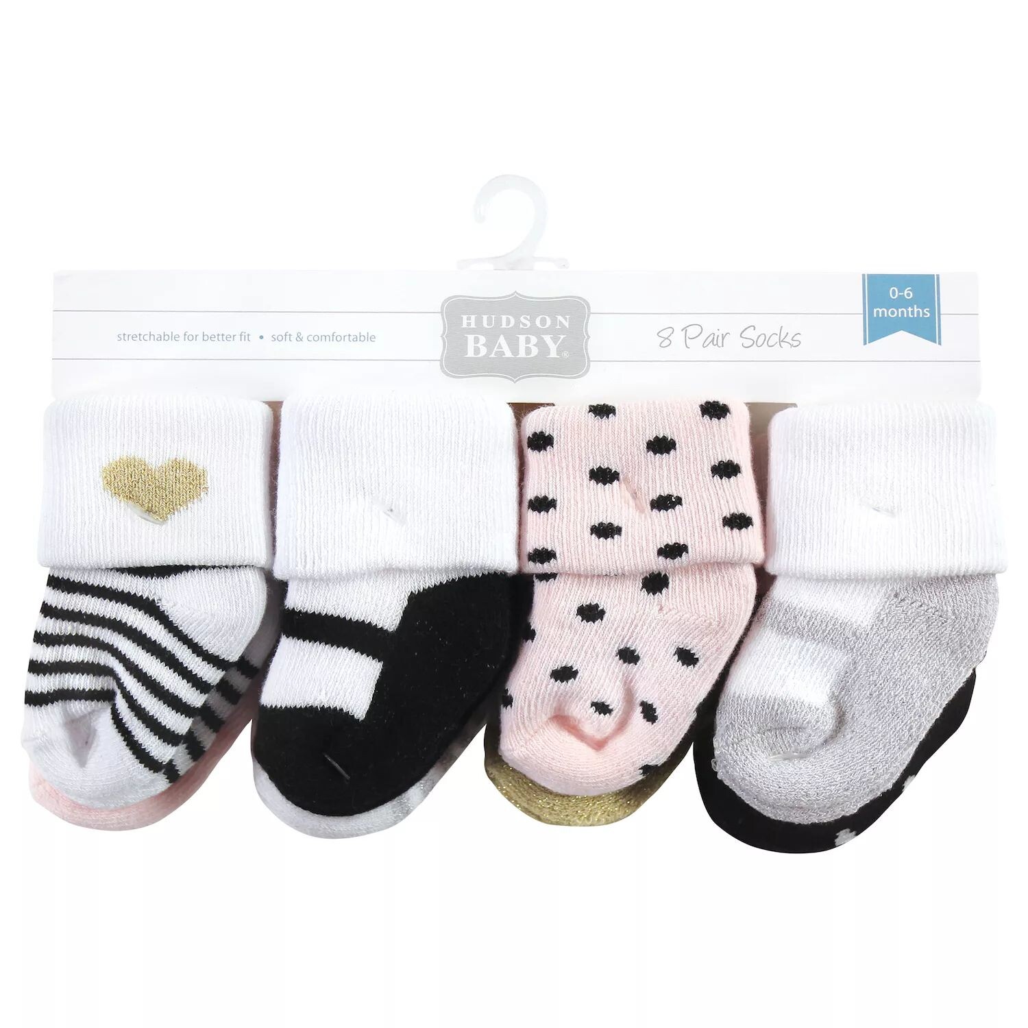 

Hudson Baby Infant Girls Хлопковые носки для новорожденных и махровые носки, серебристый, золотой, розовый Hudson Baby