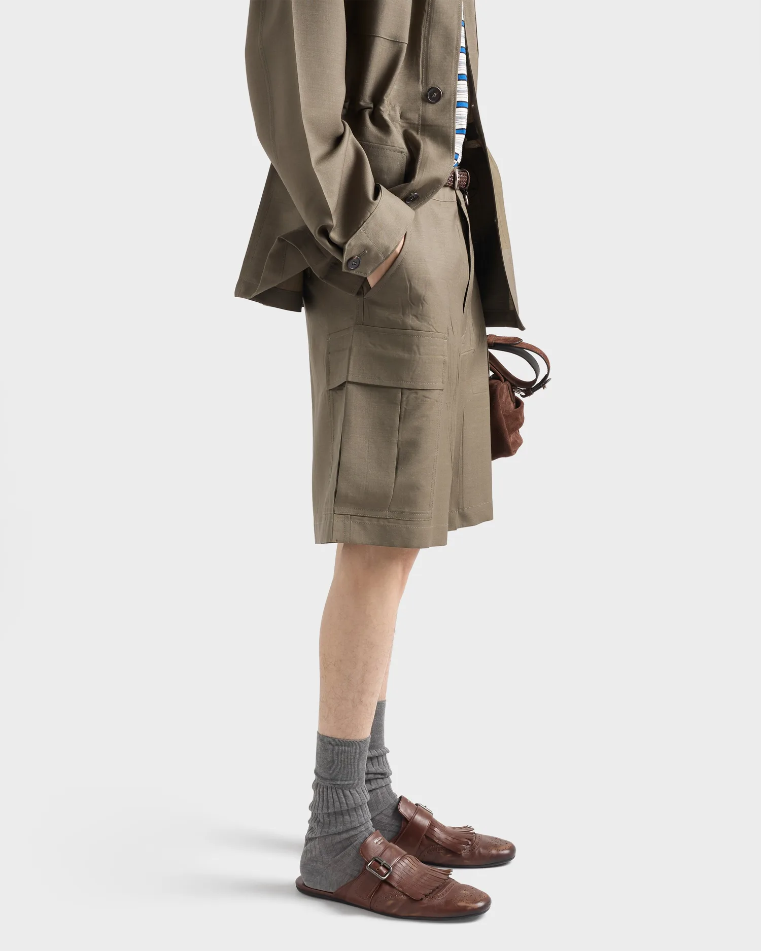 Бермуды из мохера и шерсти Prada, хаки — фото 3