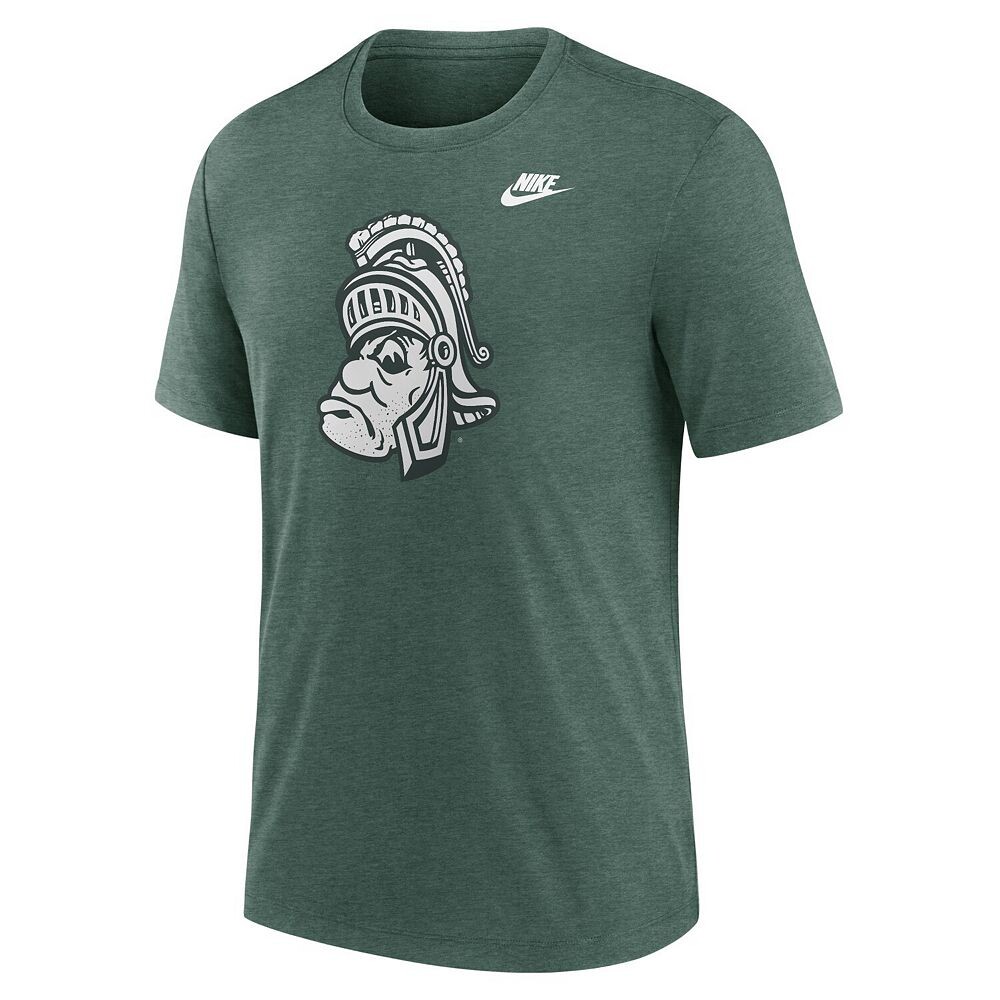 Мужская футболка Nike Heather Green Michigan State Spartans Blitz Evergreen Legacy Primary Tri-Blend, цвет Msu Green — фото 3
