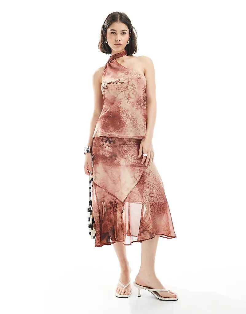 

Юбка миди из шифона ASOS DESIGN с асимметричным подолом и принтом пейсли