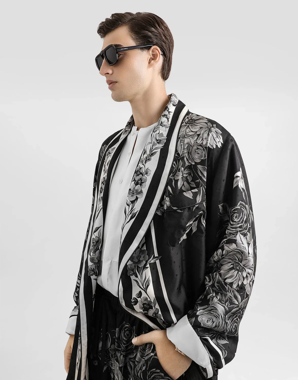 Халат из жаккардовой твиловой ткани с принтом "букет цветов" DOLCE & GABBANA, мультиколор — фото 4