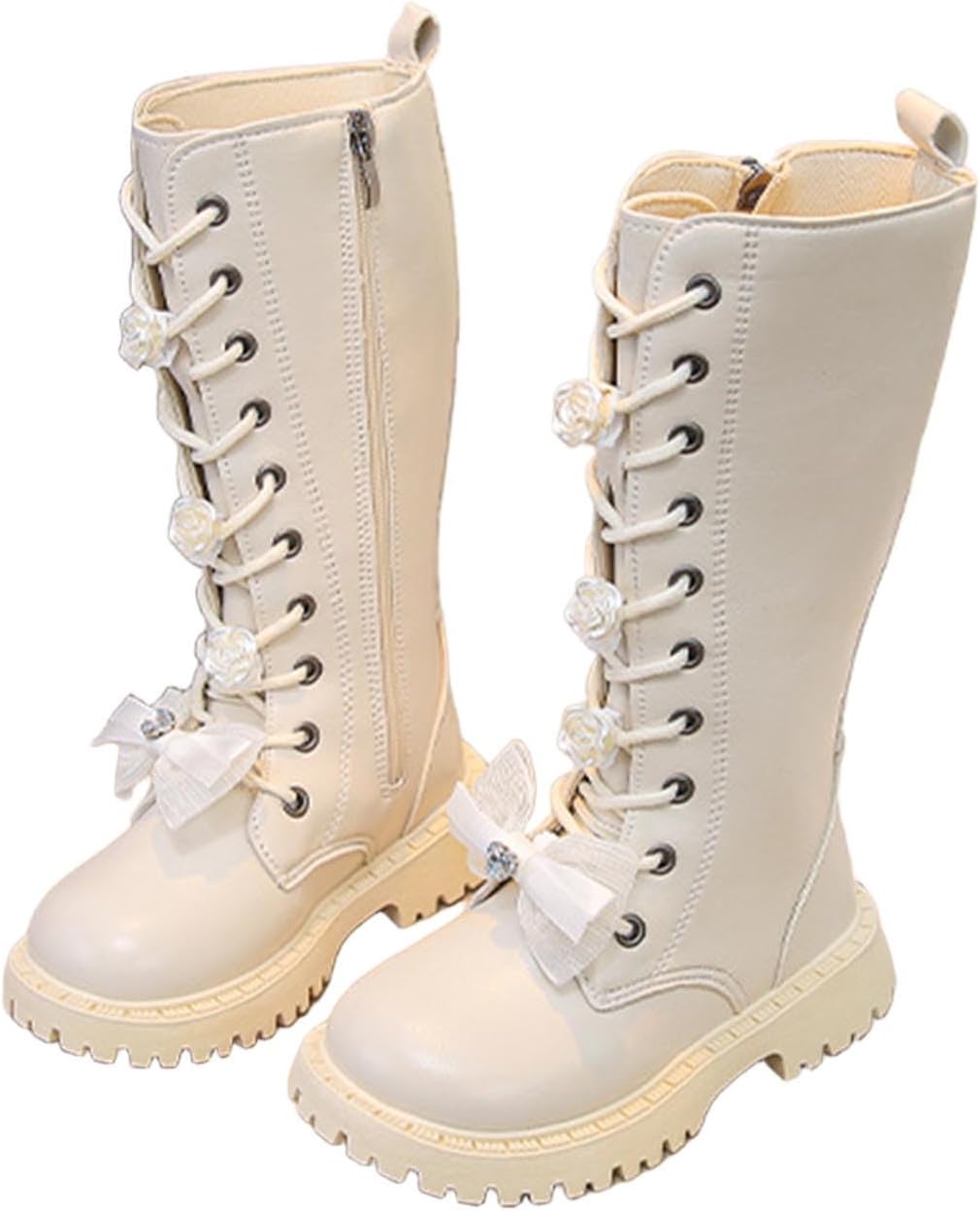 

Милые сапожки средней длины для девочек: зимние теплые с шнуровкой и боковой молнией, из искусственной кожи, ботильоны для верховой езды, обувь с цветочным узором, водонепроницаемые, для походов и вечеринок Generic, White