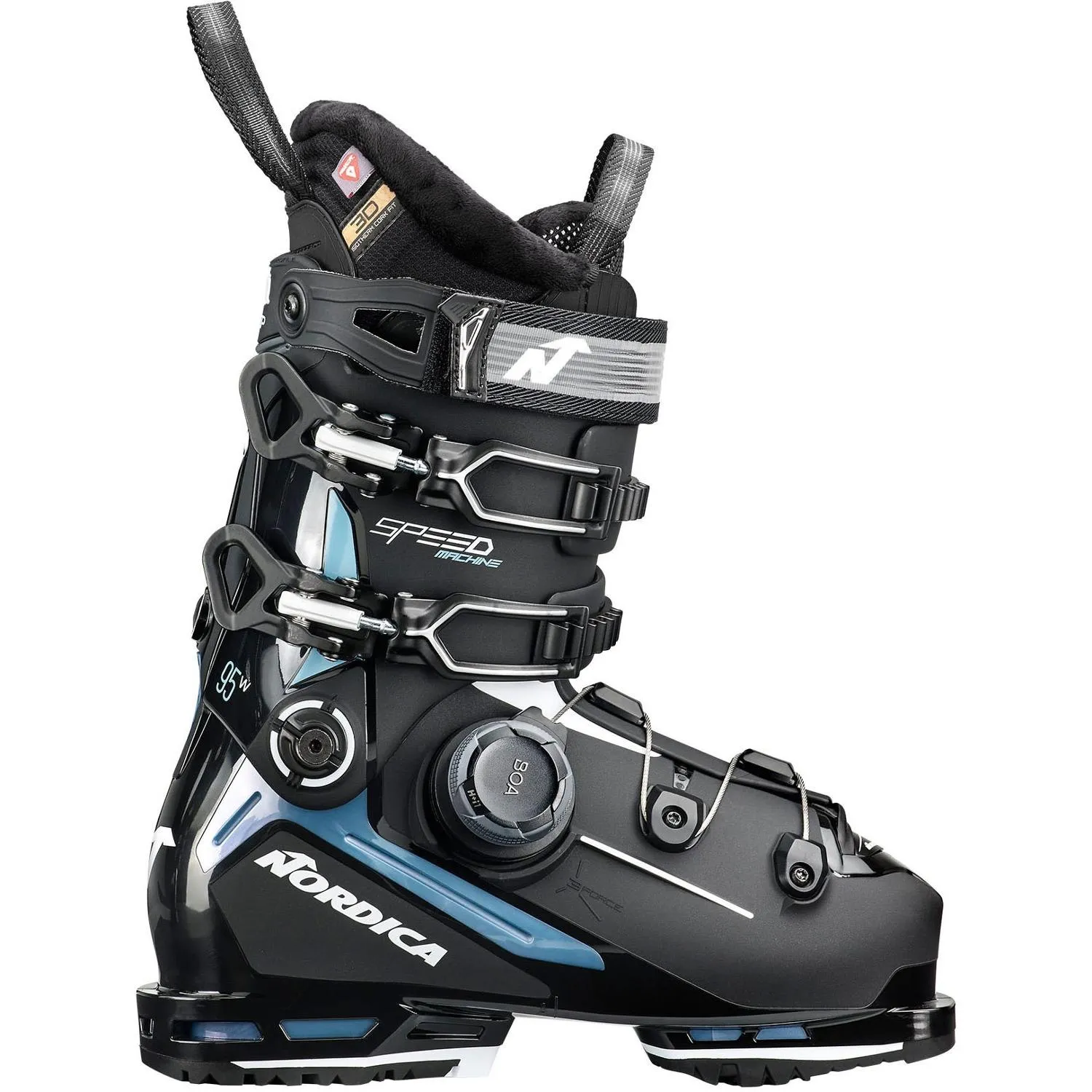

Speedmachine 3 95 W BOA Женские горнолыжные ботинки Nordica, Black/Light Blue/White