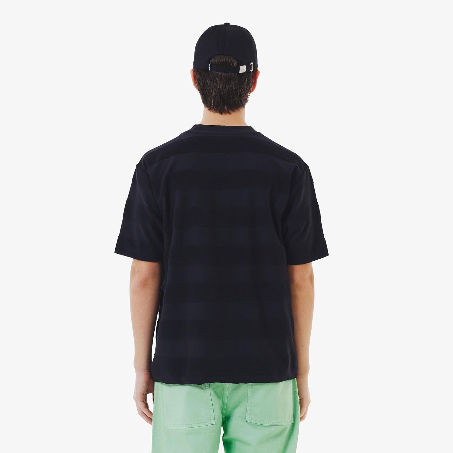 Футболка мужская Lacoste, с рисунком плитка и полоски, черный — фото 2