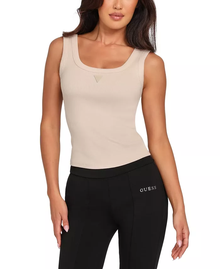 

Женский ребристый топ с треугольным логотипом GUESS, коричневый