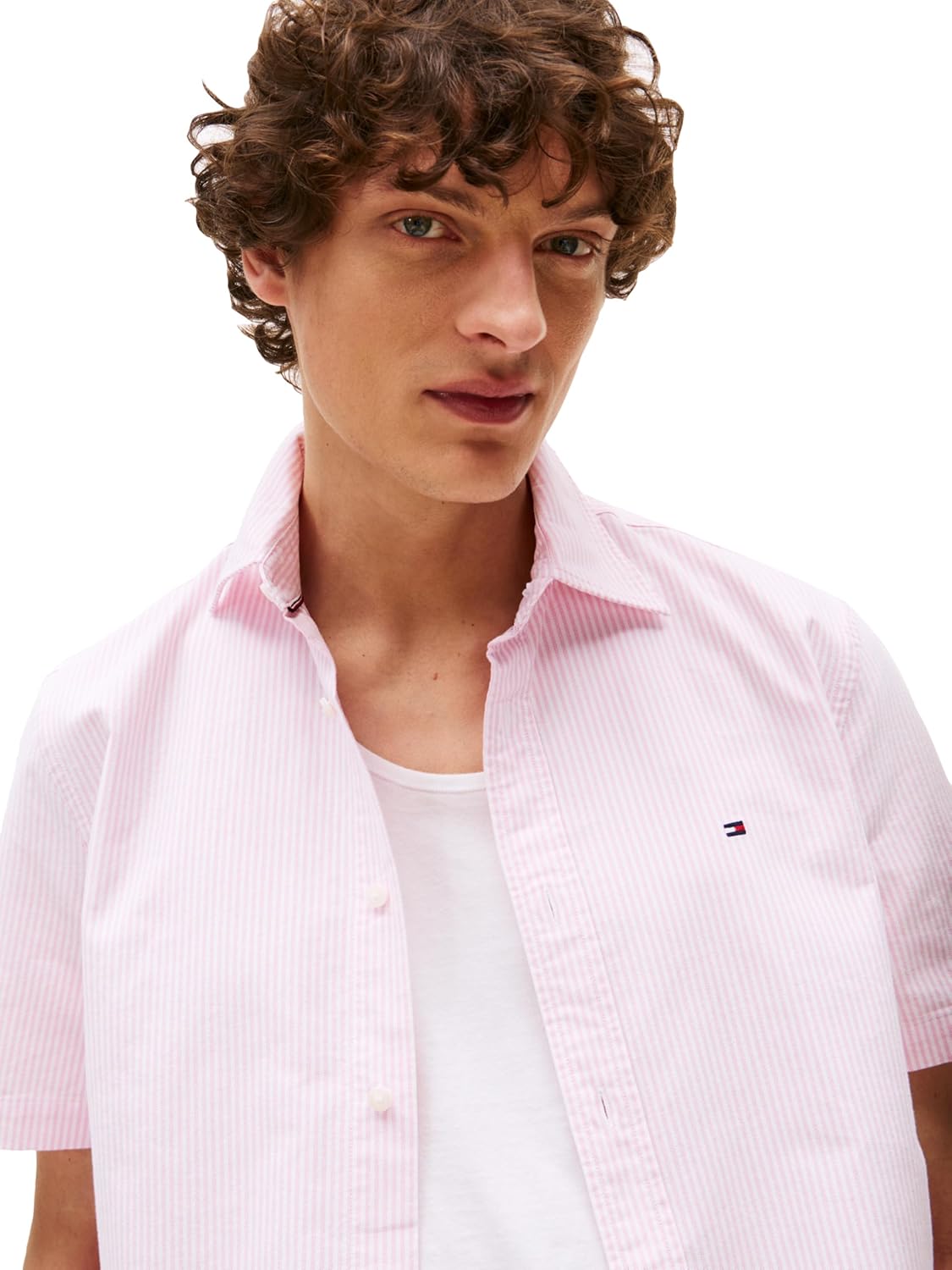 Рубашки оксфорды Tommy Hilfiger Men's с коротким рукавом, классический крой, мужские рубашки на пуговицах, Classic Pink / Optic White — фото 2