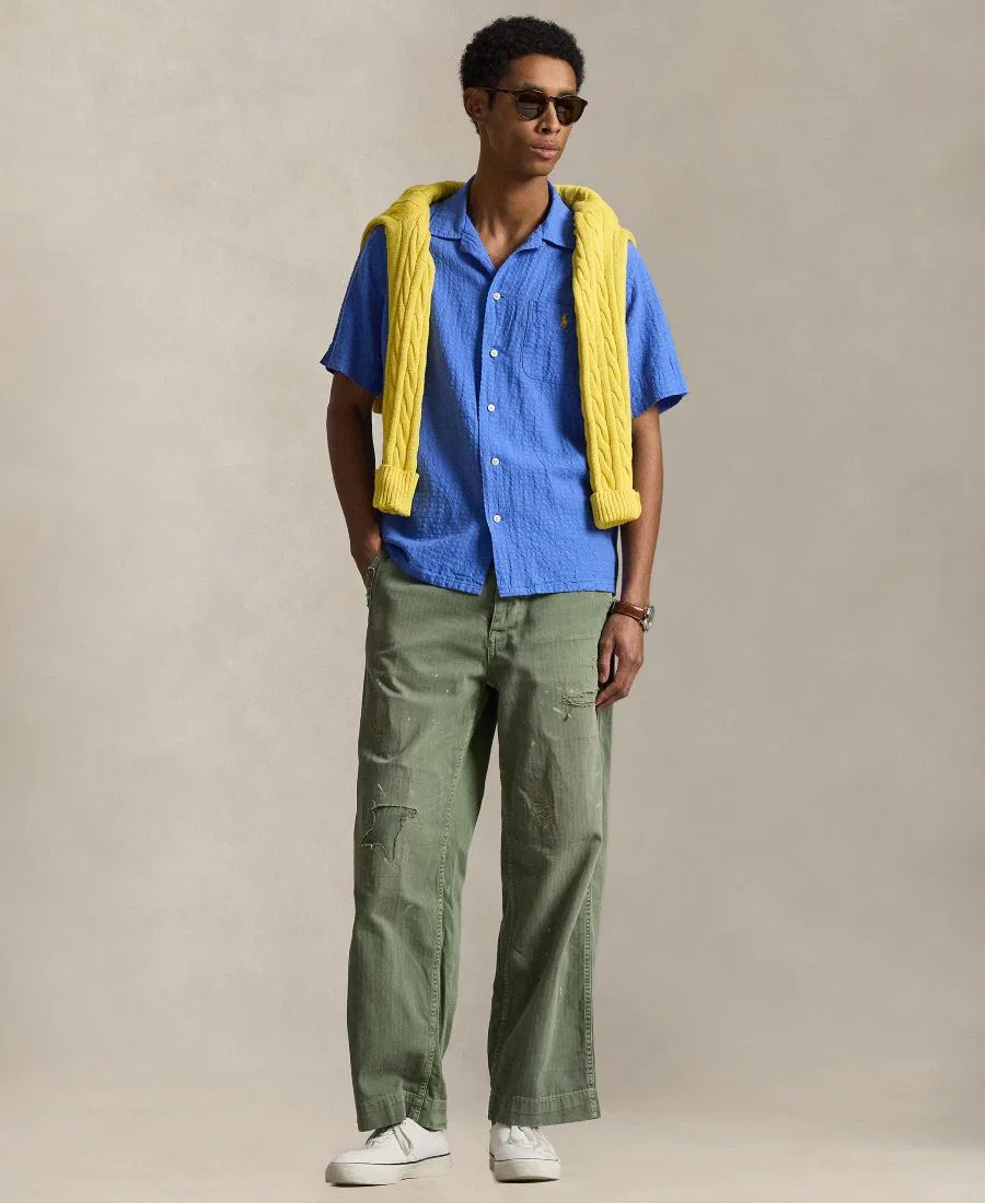 Классическая рубашка из сирсакера из льняной смеси Polo Ralph Lauren, синий — фото 2