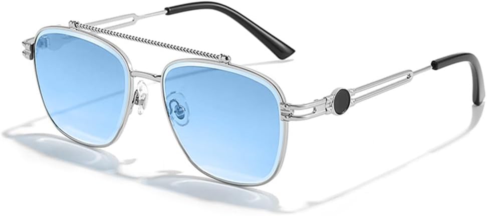 

Мужские солнцезащитные очки с плоской верхней частью, двойной перемычкой и металлической оправой, винтажные женские очки с защитой от УФ-излучения UV400 MTZJH, C02-silver Blue