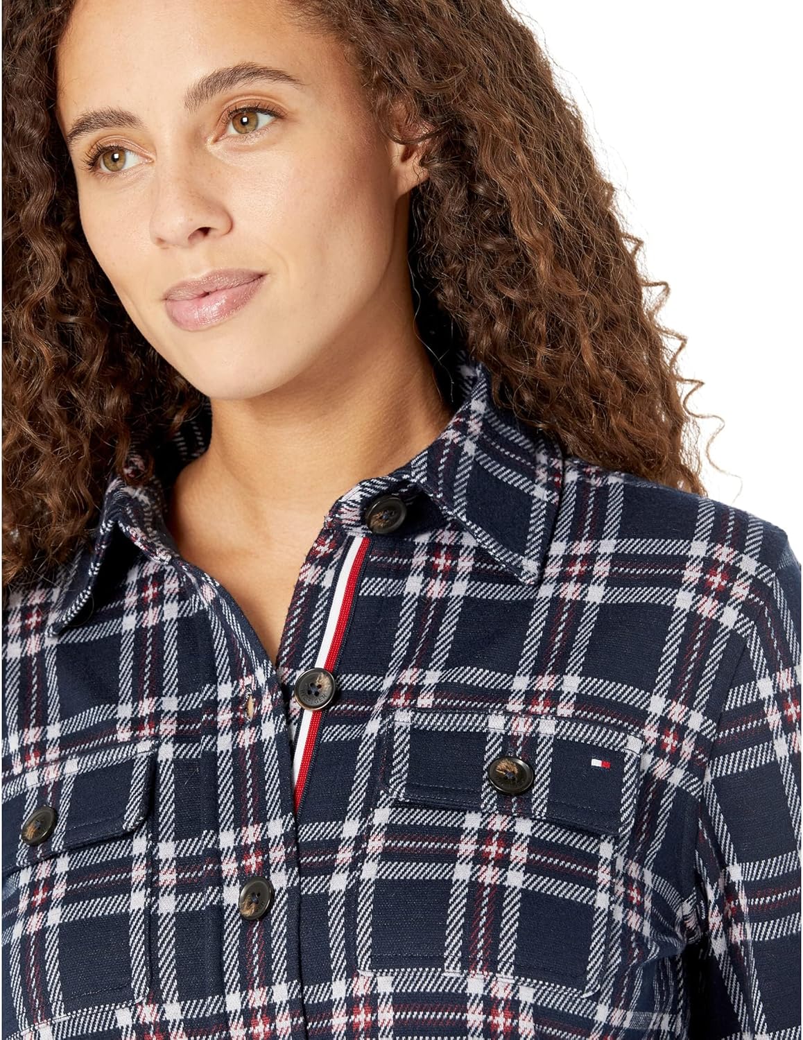 Женская трикотажная куртка-рубашка Tommy Hilfiger, Hillside Plaid/Sky Captain/Crimson — фото 3