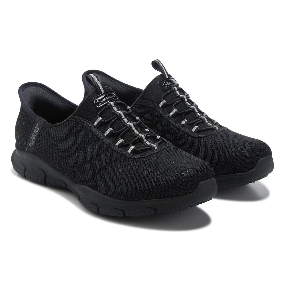 Кроссовки на широкой подошве Skechers Slip-Ins Brilliance Bungee с затяжками, black/silver shimmer wide