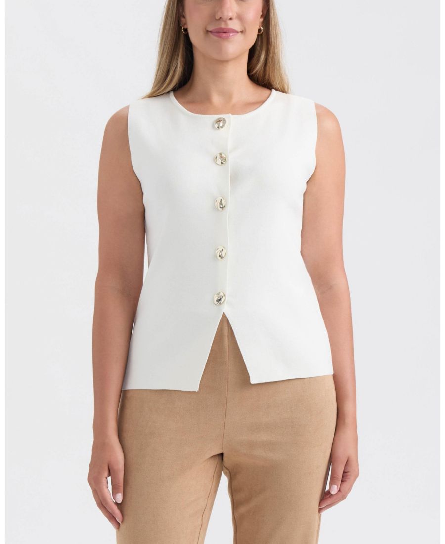 

Женский свитер с круглым вырезом и пуговицами Ellen Tracy, Marshmallow