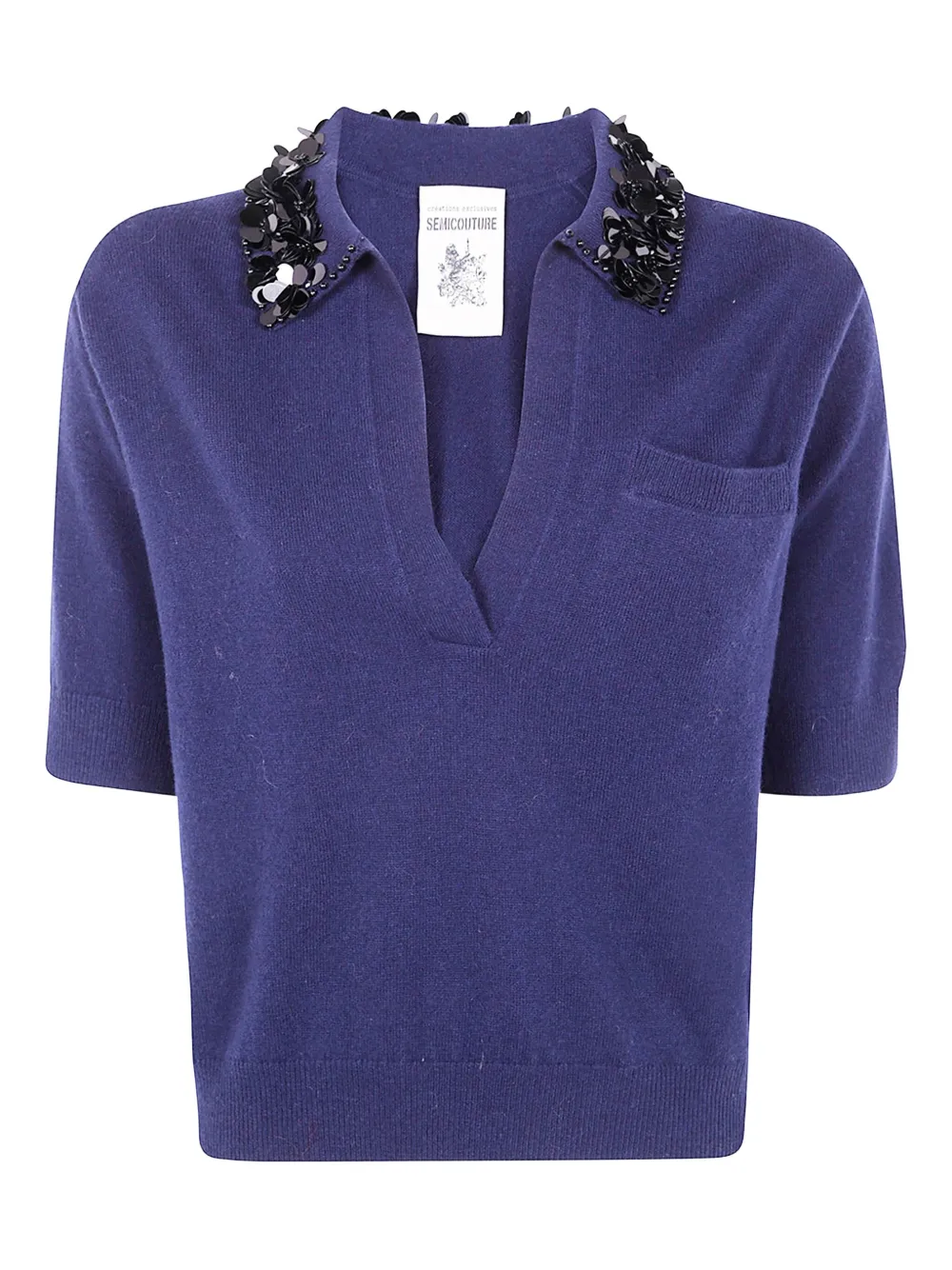 

Футболка Sequin-embellished polo top Semicouture, синий