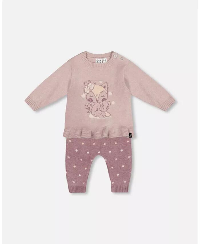 

Комплект из топа интарсии и трикотажных штанов для маленьких девочек Baby Fox Woodrose Deux Par Deux, фиолетовый