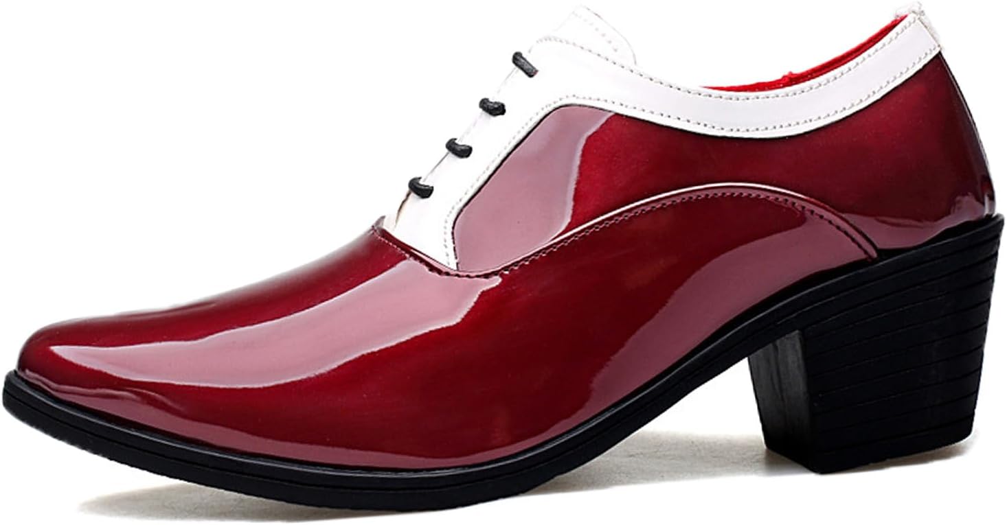 

Мужские лакированные оксфорды на шнурках с массивным низким каблуком, заостренным носком, двуцветные деловые лоферы, дерби для офиса, вечеринки, свадьбы Botrent, красный