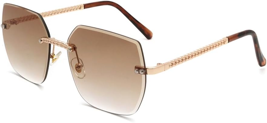 

Женские солнцезащитные очки большого размера в металлической оправе без оправы с защитой от УФ-излучения UV400 для занятий спортом на открытом воздухе и путешествий UYPTK, Tea