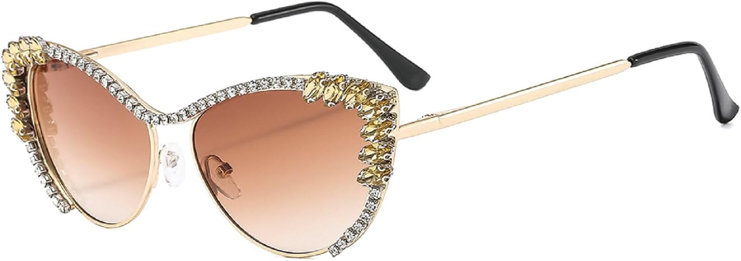 

Стильные солнцезащитные очки с блестками и стразами для женщин, дизайнерские очки «кошачий глаз» с бриллиантами, модная металлическая оправа, очки для рейв-вечеринок mincl, Brown