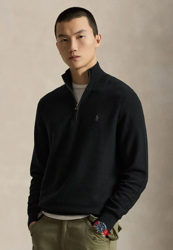 Свитер из хлопкового трикотажа с четвертной молнией Polo Ralph Lauren, черный