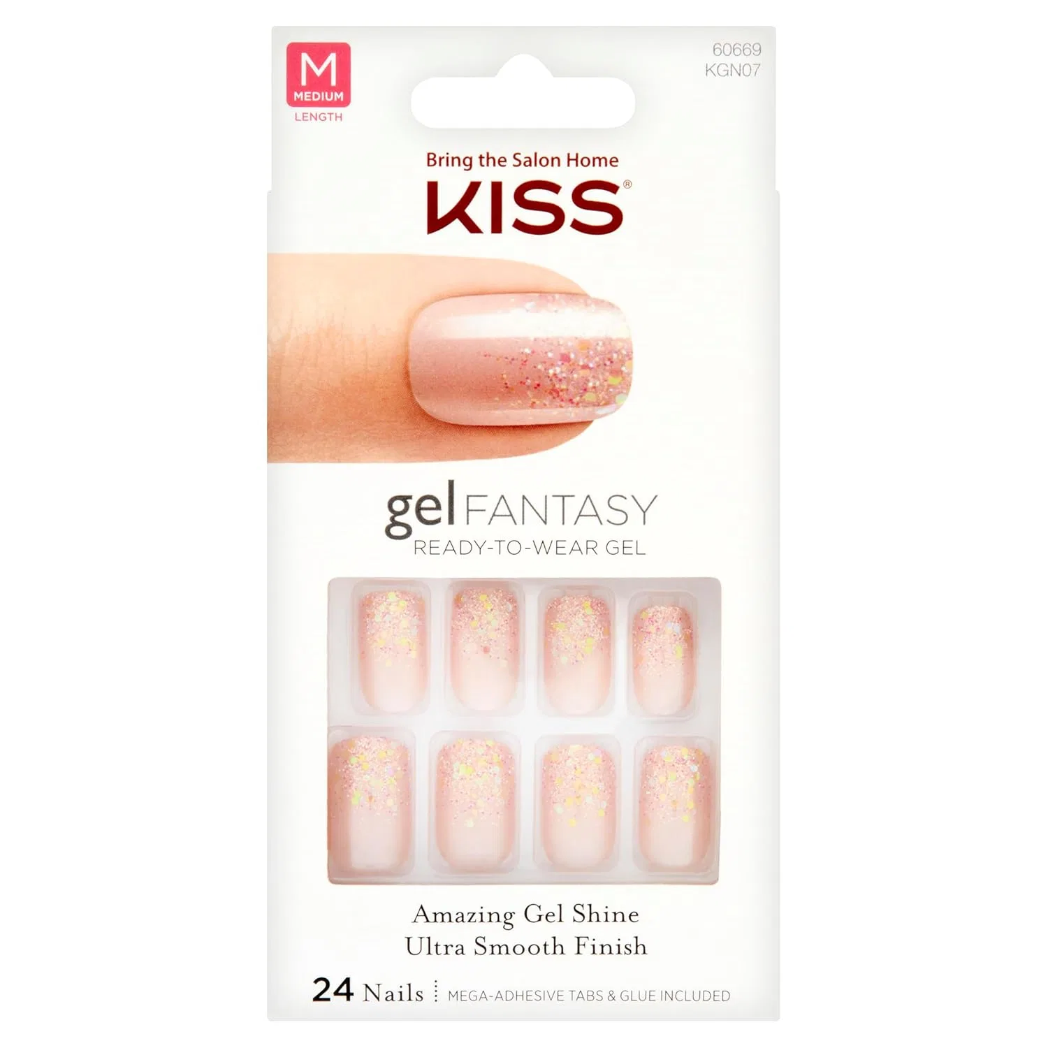 Накладные гелевые ногти «Gel Fantasy Rush Hour C» от Kiss Kiss, Silver, Glitter, White