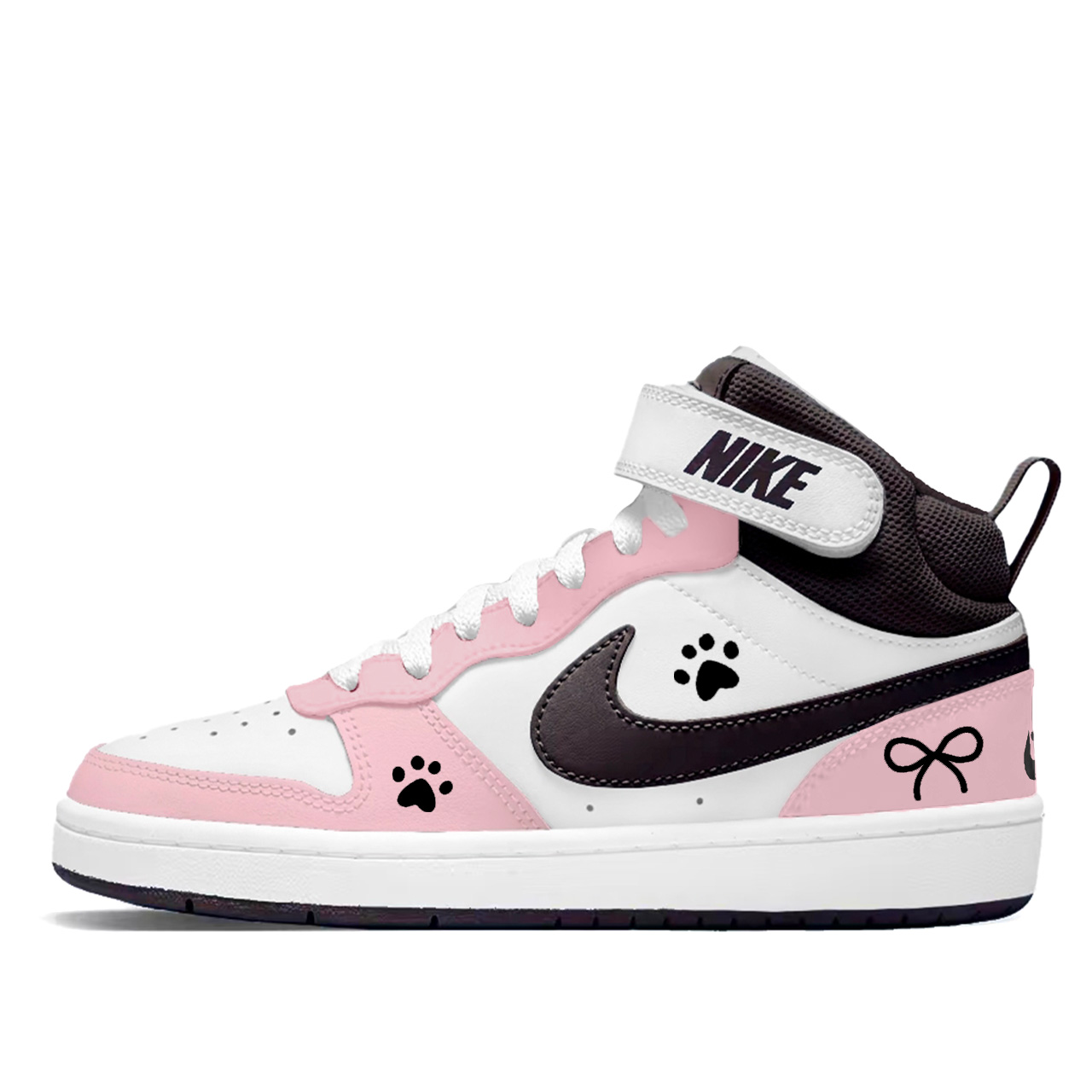 Nike Court Borough 2 Sweet Pink Cat Paw Slip Resistant Abrasion Resistant High top Kids' Skateboarding Shoes Black Pink — фото 4