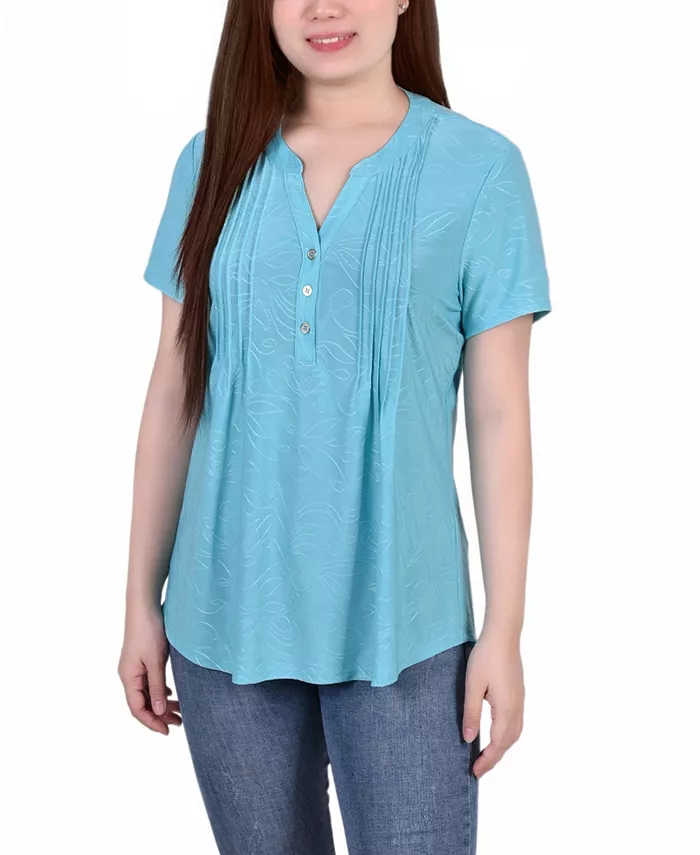 

Петит-блузка с защипами и короткими рукавами NY Collection, синий