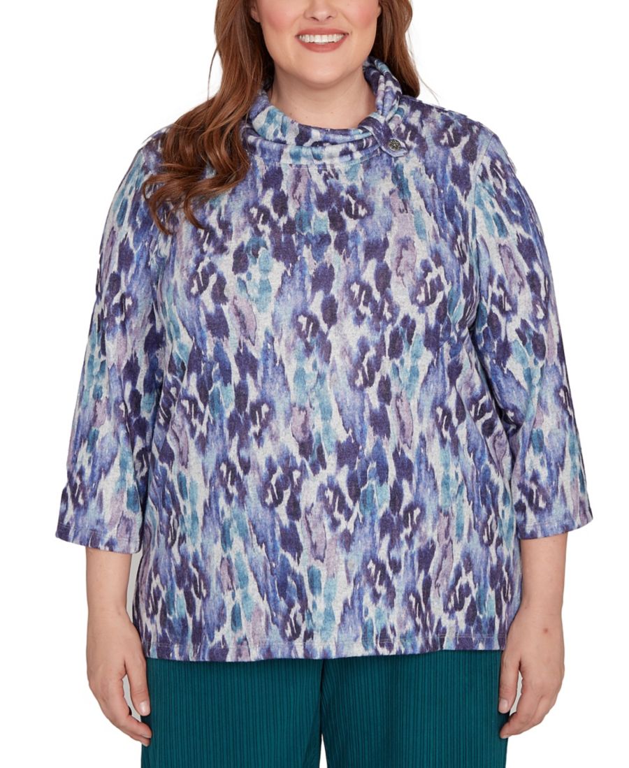 

Топ больших размеров Lake Champlain Animal Melange с рукавами три четверти Alfred Dunner, Grape