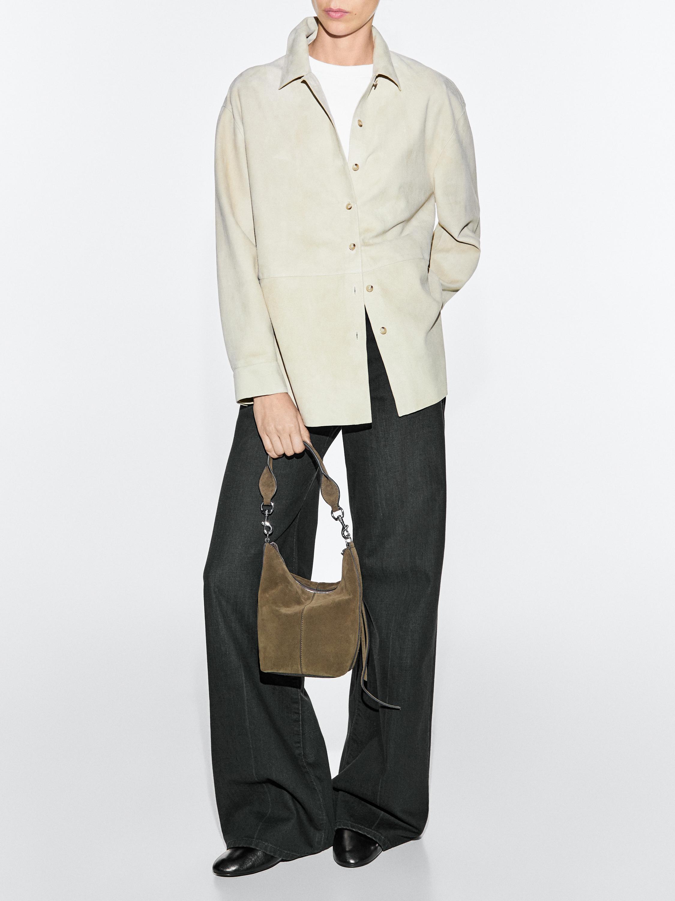 

Сумка-ведро из спилковой замши Massimo Dutti, khaki