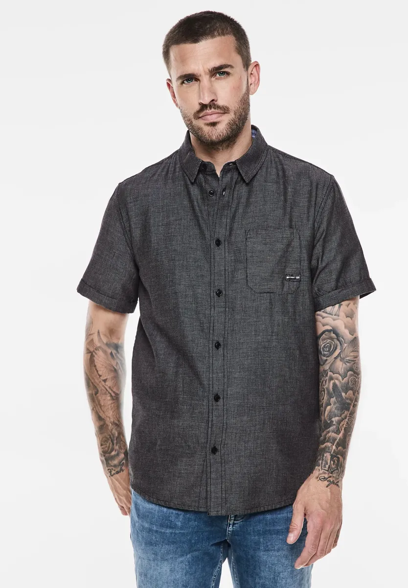 

STREET ONE MEN рубашка с короткими рукавами, из чистого хлопка, черный
