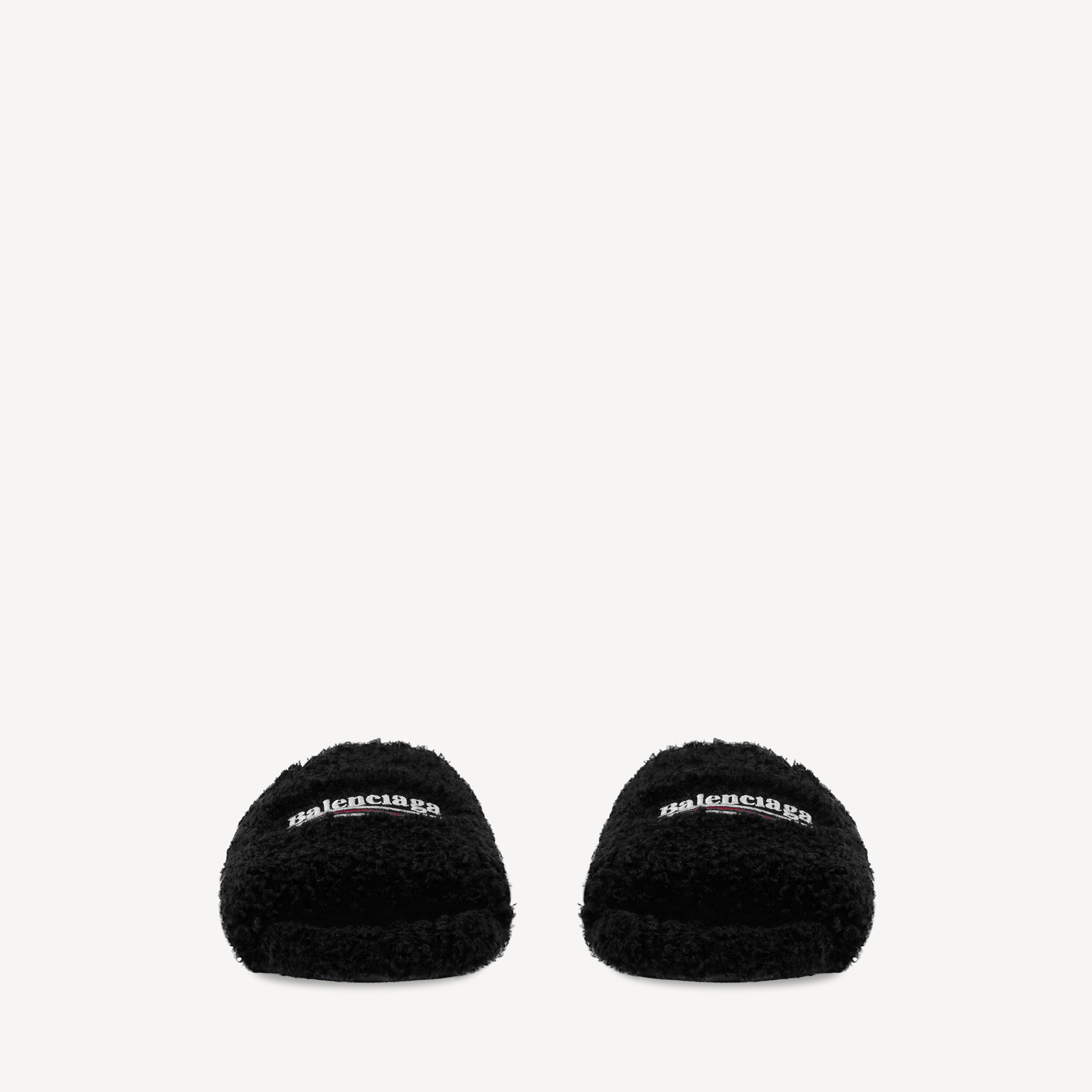 Мужские меховые шлепанцы черного цвета BALENCIAGA, черный — фото 2