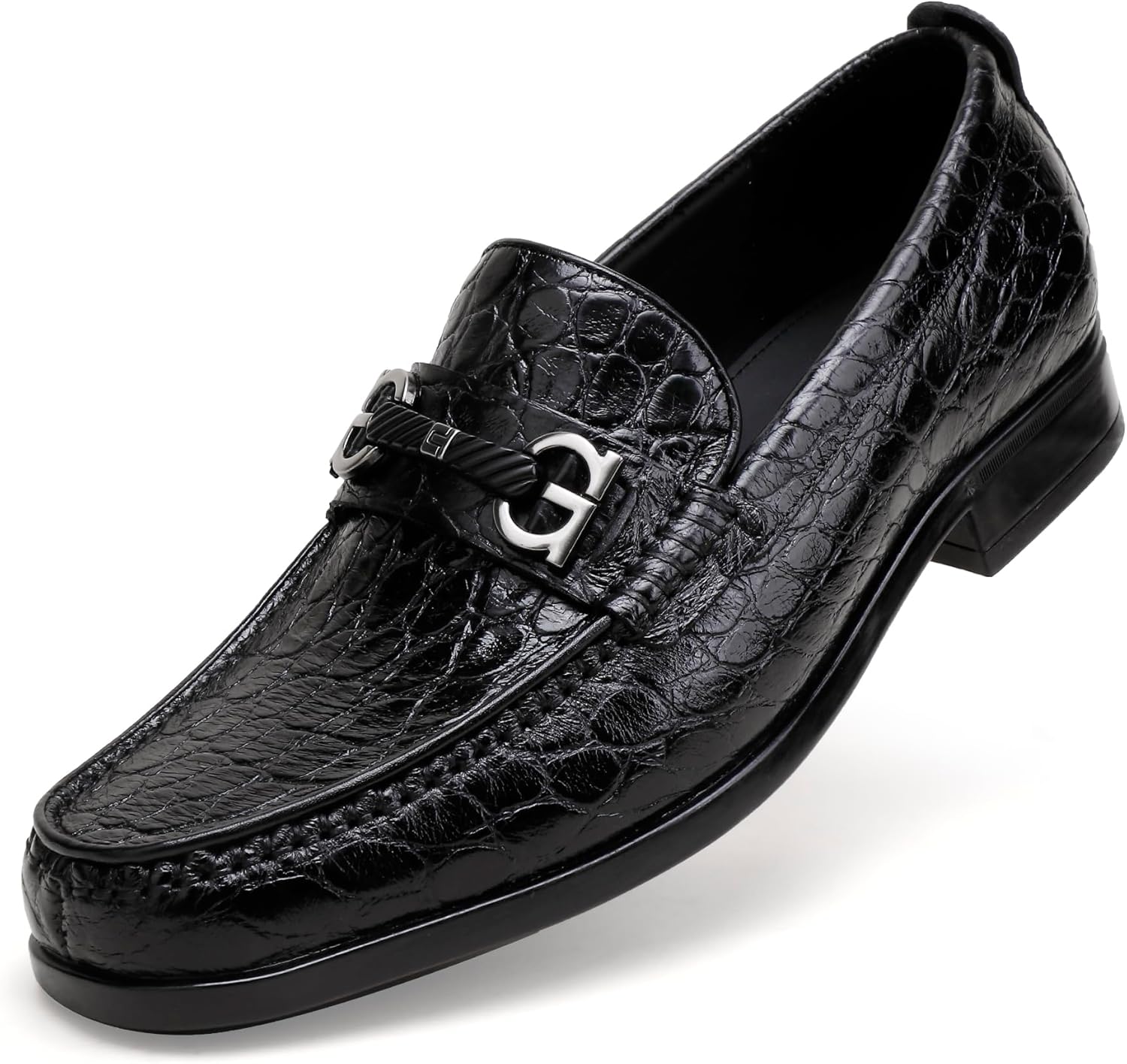 

Мужские классические кожаные туфли, премиальные деловые туфли с тиснением под аллигатора, скуфовые туфли с пряжкой для свадьбы и вечеринки Generic, черный