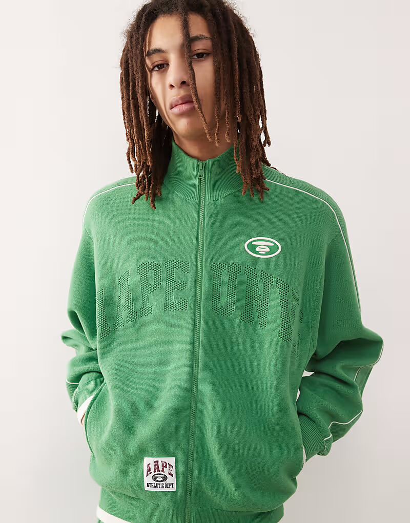 

Трикотажная спортивная куртка Aape by A Bathing Ape зеленого цвета с логотипом колледжа