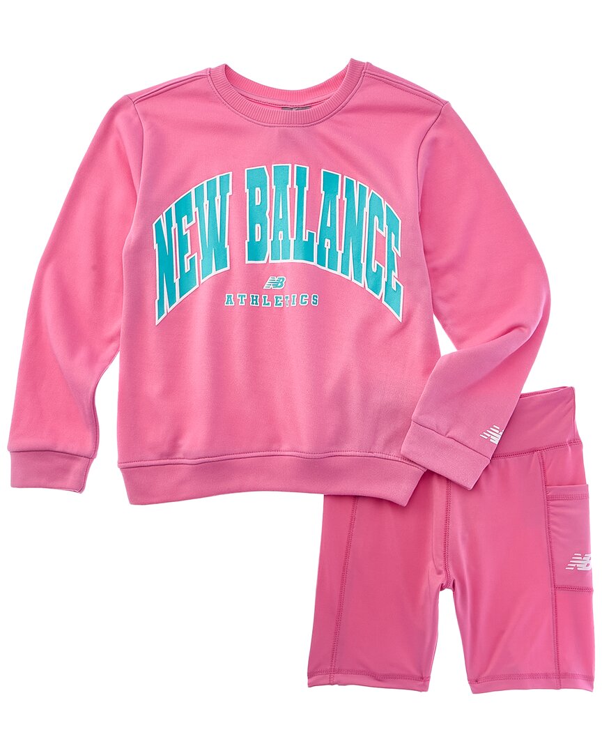 

Комплект New Balance из 2 предметов: флисовый пуловер и велосипедные шорты, розовый