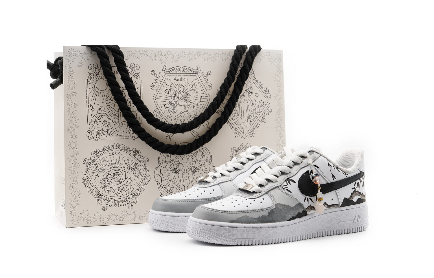 

Кроссовки Nike Air Force 1 противоскользящие износостойкие низкие для скейтбординга унисекс черно-бело-серые, цвет Black, White, Gray (Shopping Bag)