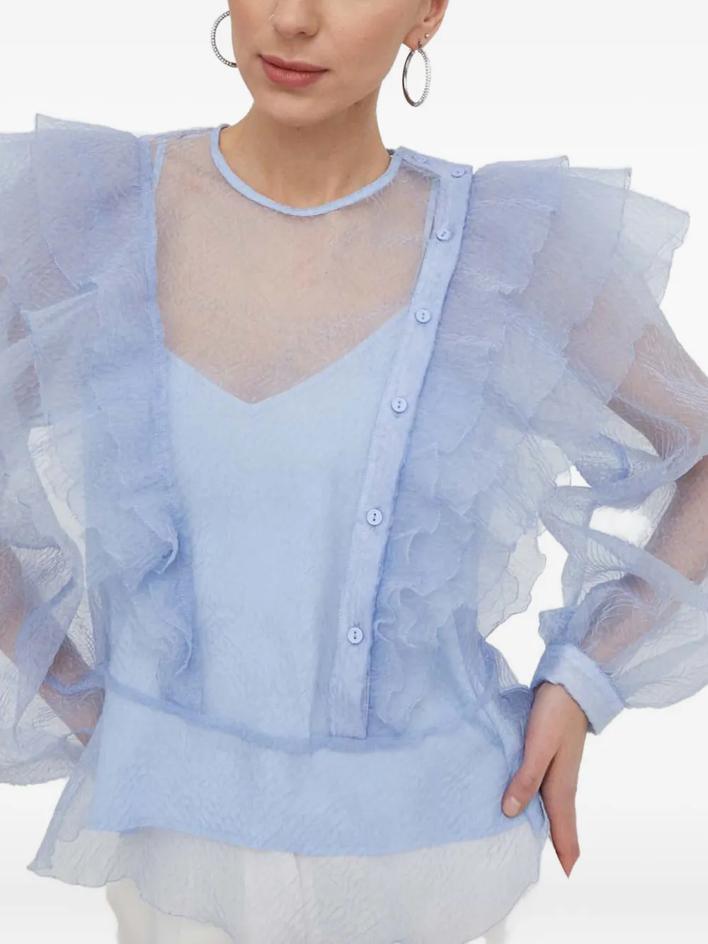 

Прозрачный топ с оборками Custommade, синий