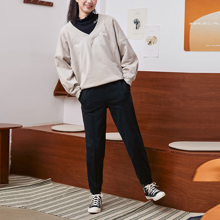 Толстовка (WMNS) Converse Solid Color Loose Knit V Neck Beige Hoodie 10022959-A05, кремовый — фото 3