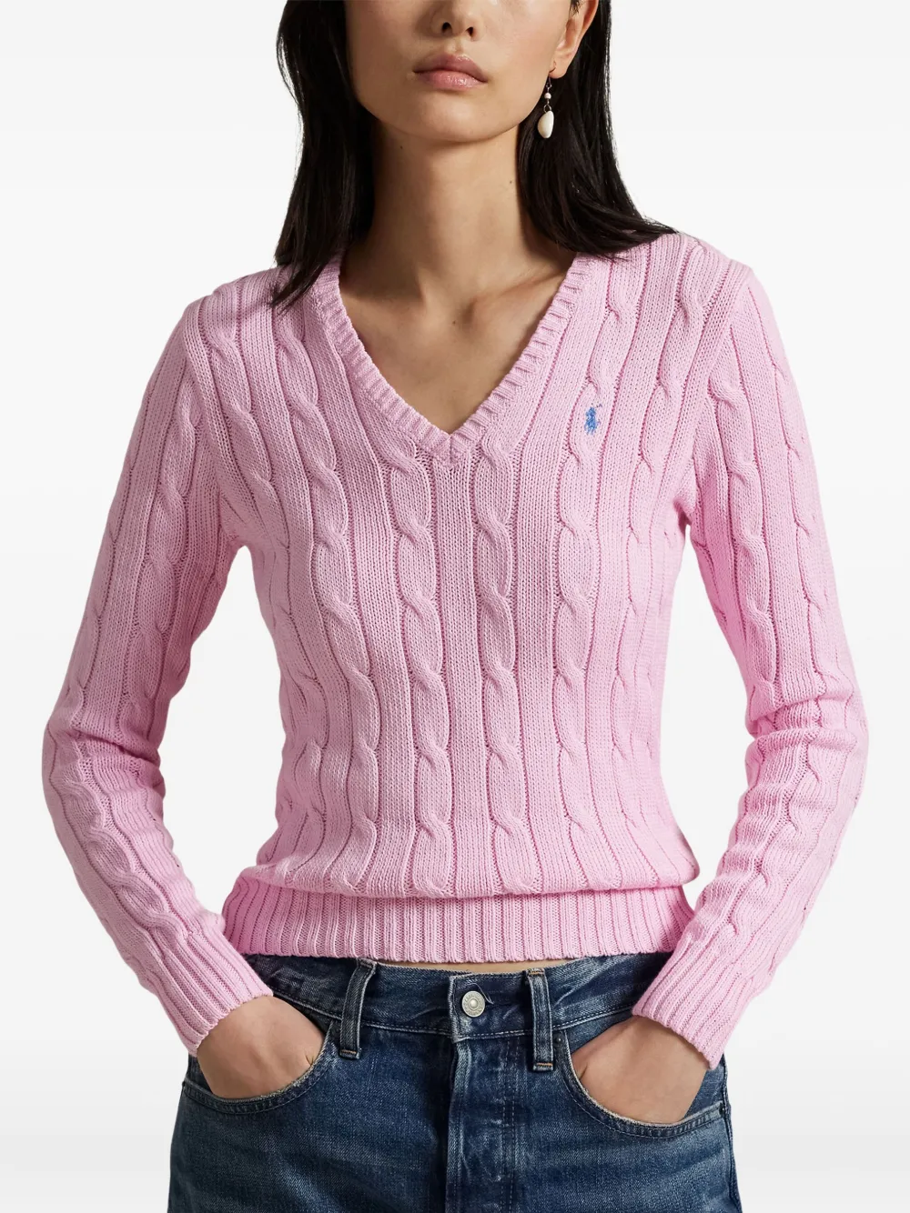 Вязаный свитер с V-образным вырезом POLO RALPH LAUREN, розовый — фото 3
