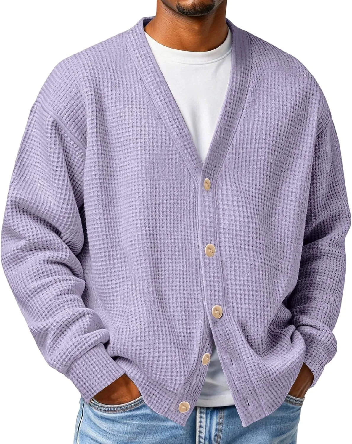 

Мужской кардиган с фактурной вафельной вязкой