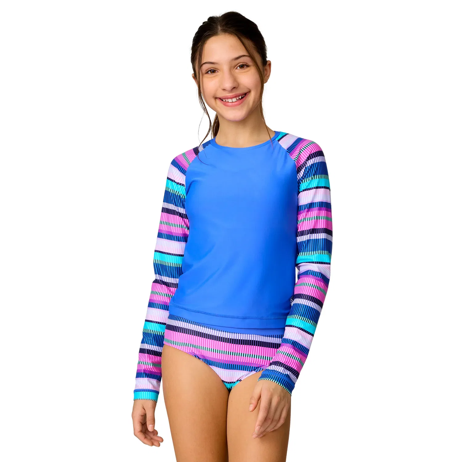 Free Country Girls' Rash Guard and Bikini Swim Set, Peri Marina Stripe — фото 2