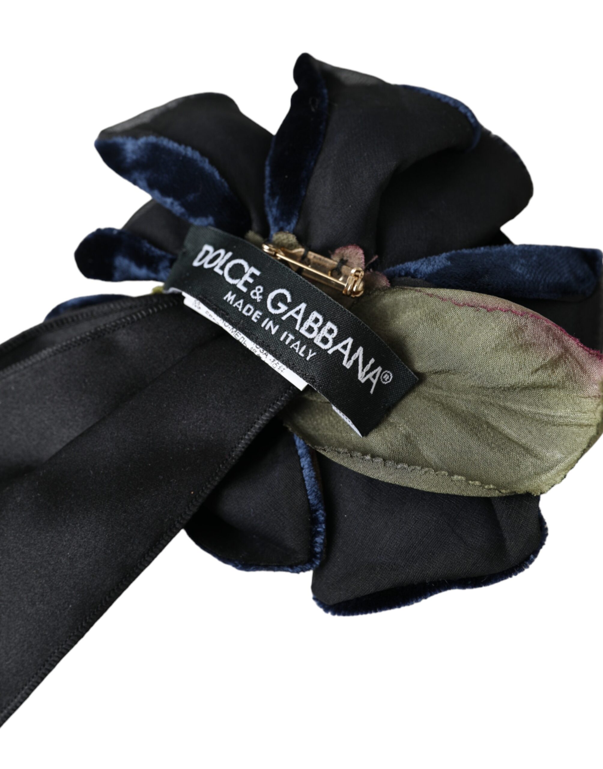 Брошь-заколка для волос с цветком из черного шелка и золотой латуни Dolce & Gabbana, черный — фото 4