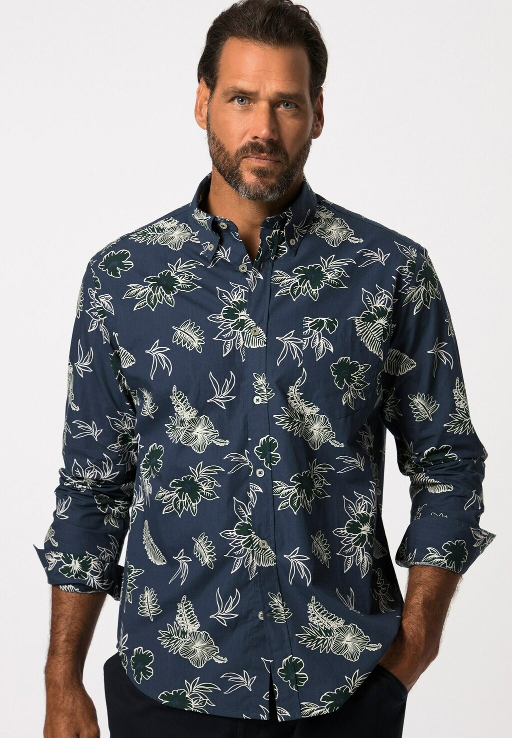 

Рубашка LANGARM BUTTONDOWN-KRAGEN FLORALER PRINT MODERN FIT BIS 8 XL JP1880, цвет night blue