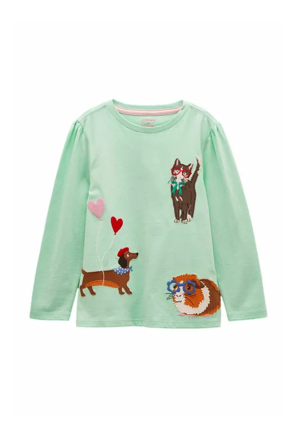 Топ с длинными рукавами и аппликацией, прямого кроя. Joules, Mint Green