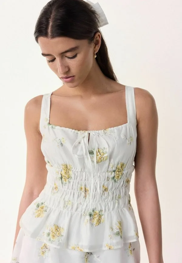 Блузка стандартного кроя от tabitha simmons с завязками спереди и сборками Next, White Yellow Floral Embroidery — фото 4