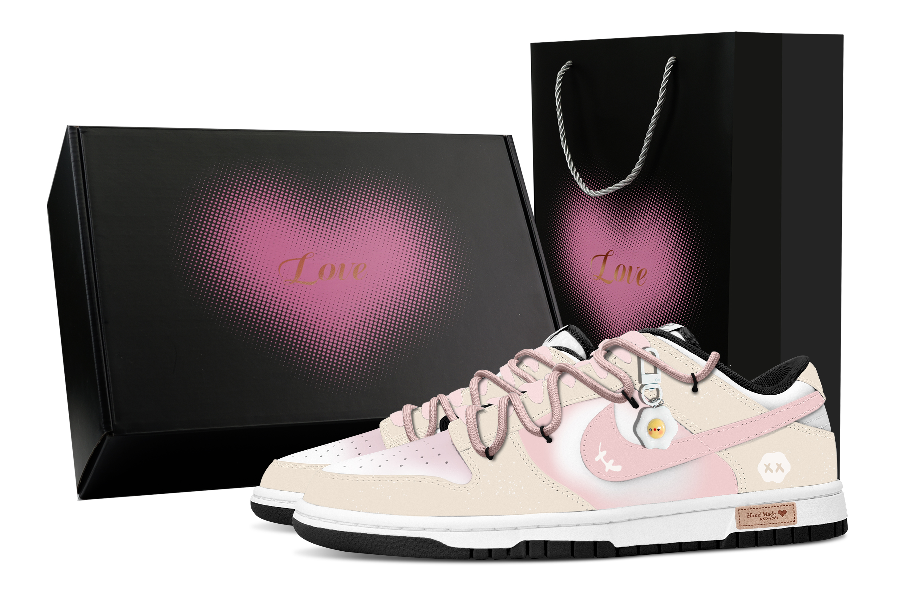 

Nike Кроссовки для скейтбординга Dunk Ding Dong Cloud Heart Box, износостойкие, низкие, мужские, бежевые, белые, розовые
