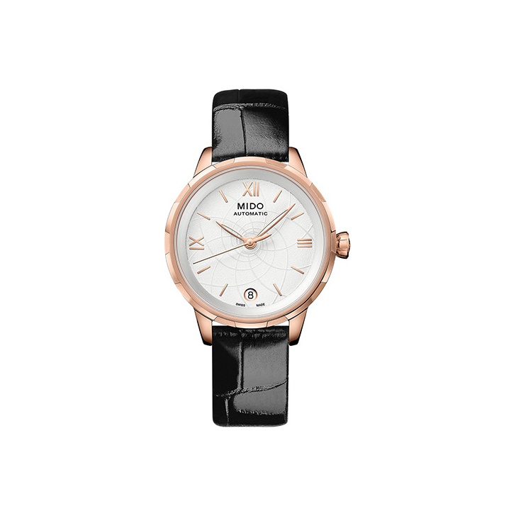

MIDO Часы Rainflower Floral Collection Mechanical Movement Women's Watch 34mm Gold Dial Stainless Steel Case Leather Strap, White Dial Black Strap
