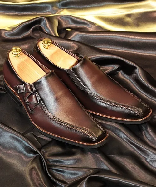 Мужские слипоны из натуральной кожи Nagare Moka Wingtip Straight Tip ZINC тёмно-коричневые