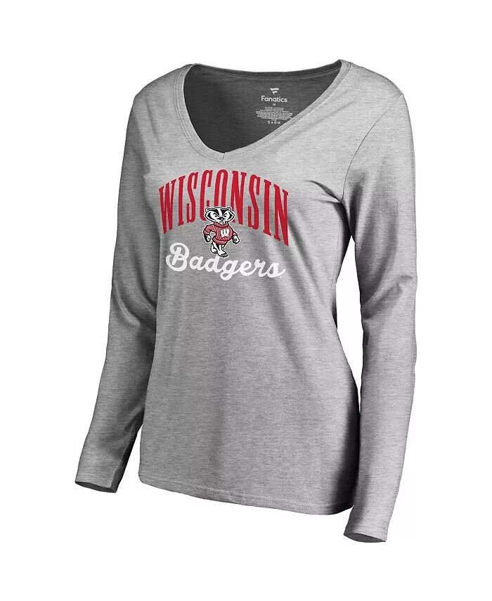 

Женская футболка с длинным рукавом Ash Wisconsin Badgers Victory Script Fanatics, серый