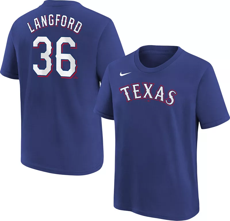 

Синяя футболка Nike Youth Texas Rangers Wyatt Langford #36