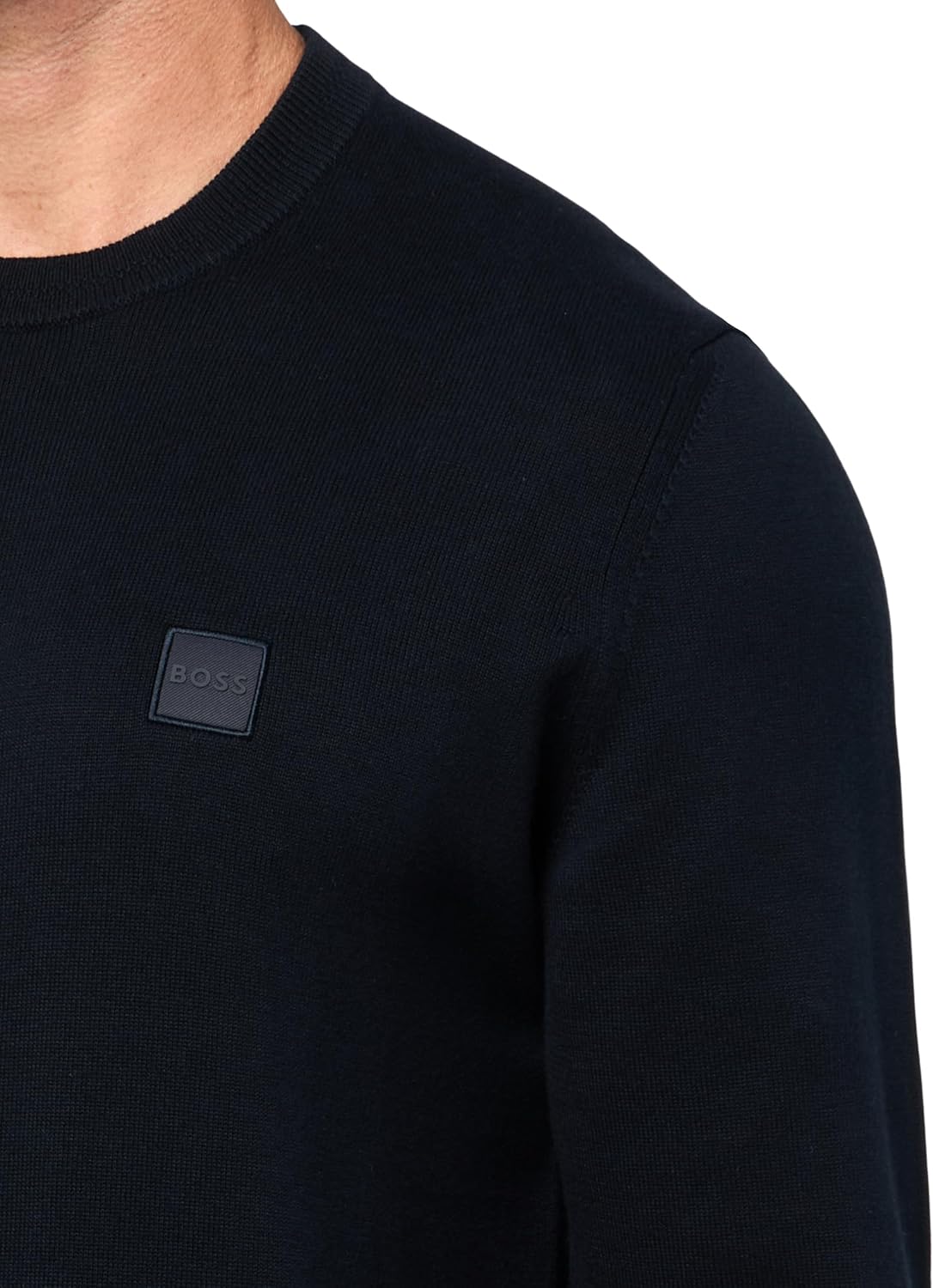 BOSS Мужской свитер из хлопковой смеси с квадратным логотипом, Premium Navy — фото 3
