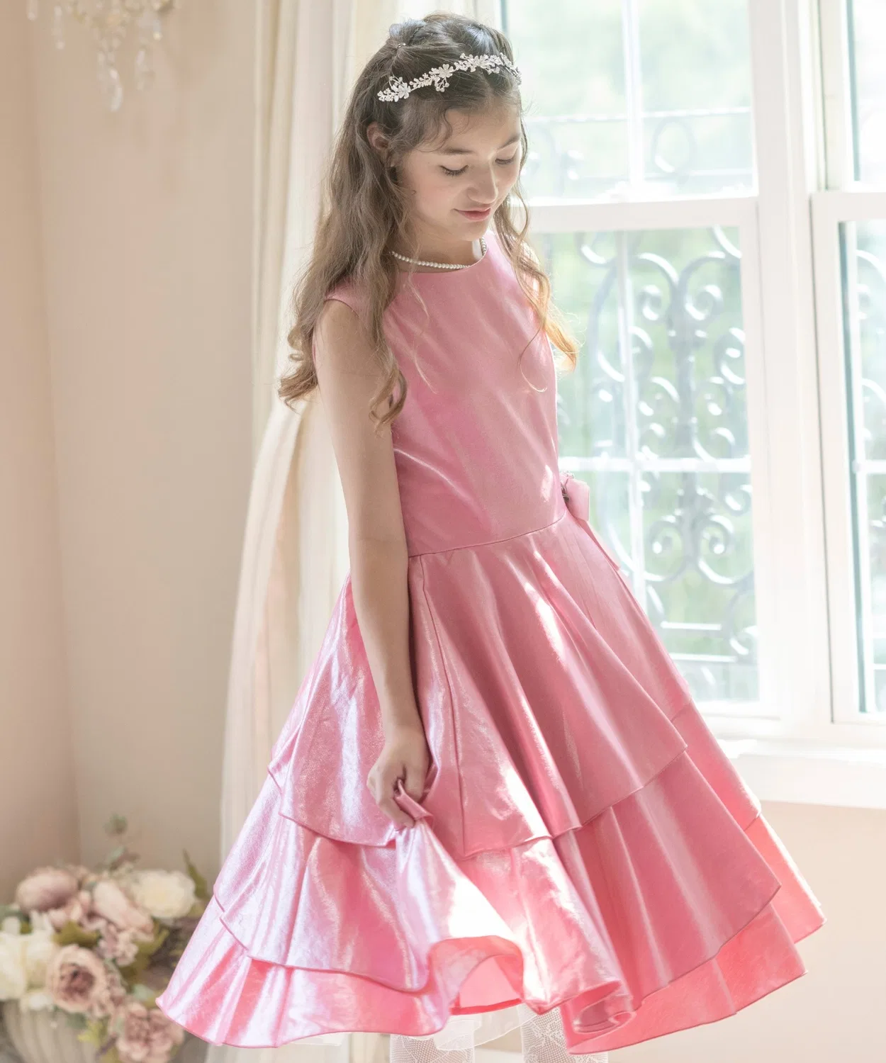 Платье детское Sparkling Satin Dress с блестками, без рукавов, розовое
